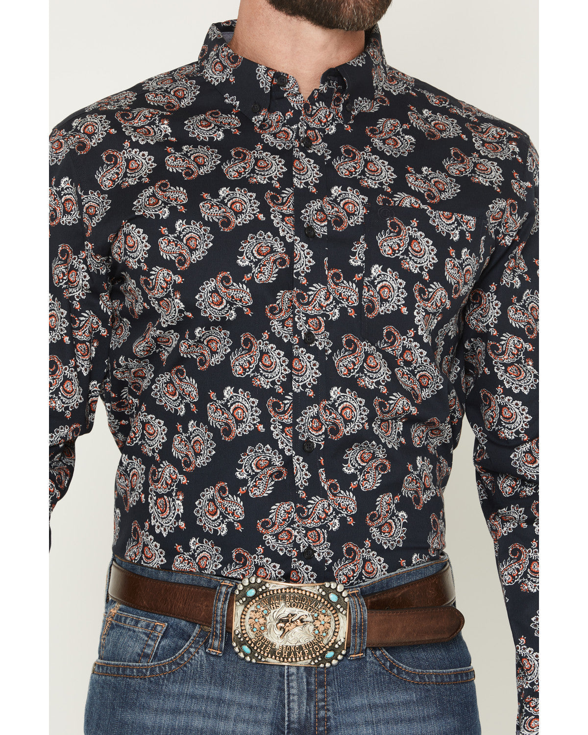 Men's Truett Paisley Print Long Sleeve Button-Down Western Black
