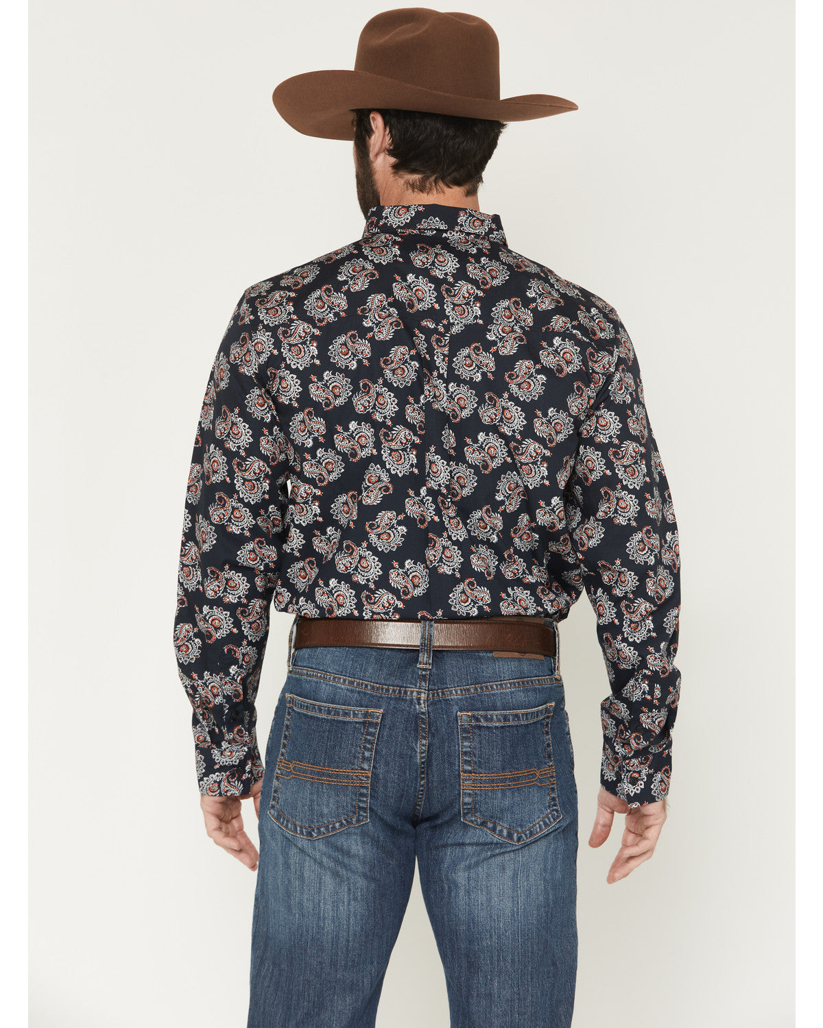 Men's Truett Paisley Print Long Sleeve Button-Down Western Black