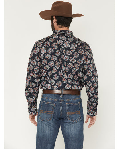 Men's Truett Paisley Print Long Sleeve Button-Down Western Black
