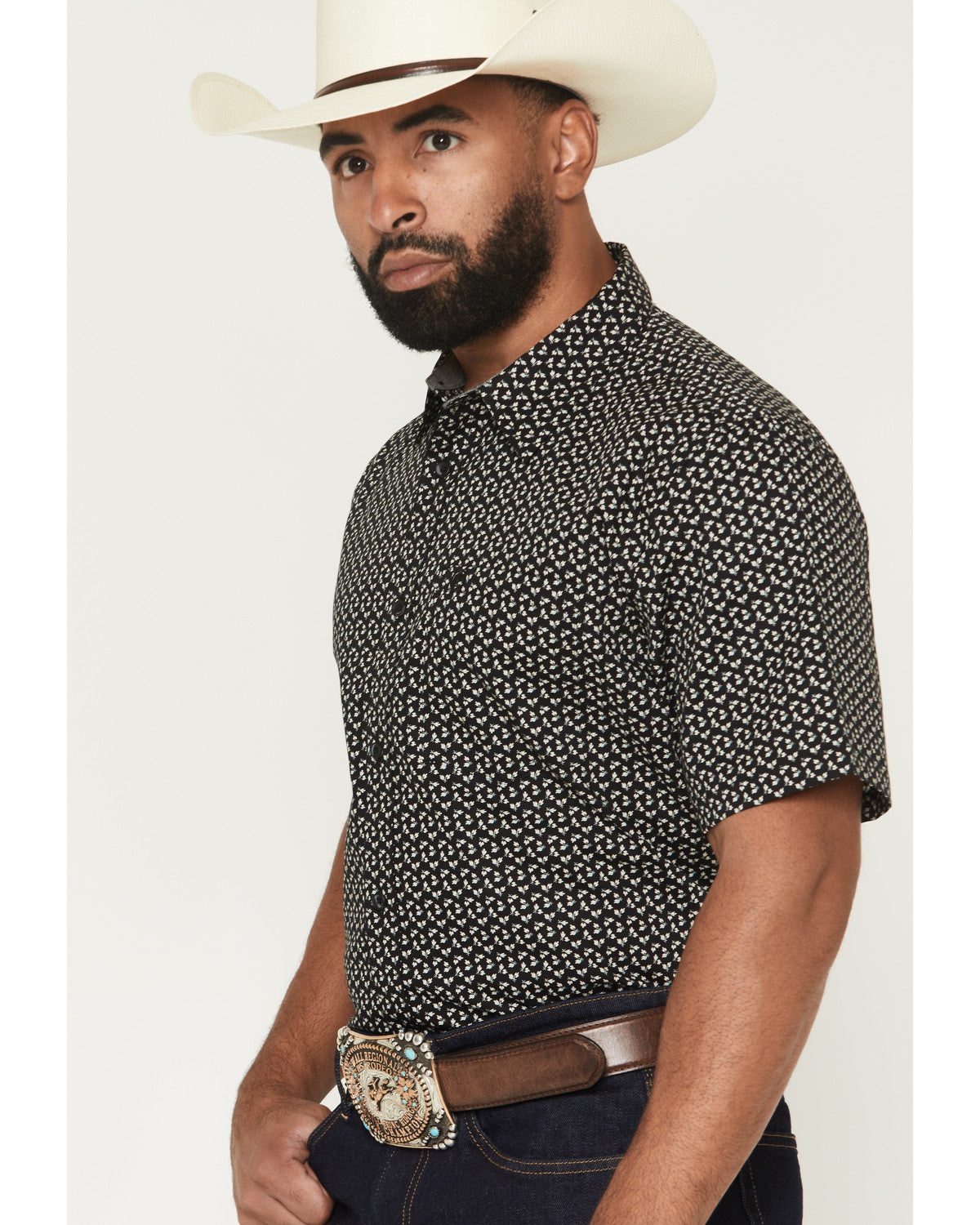Men's Shiloh Micro Floral Print Short Sleeve Button-Down St Black
