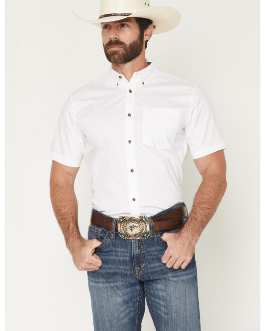 Men's Basic Solid Short Sleeve Button-Down Stretch Western White