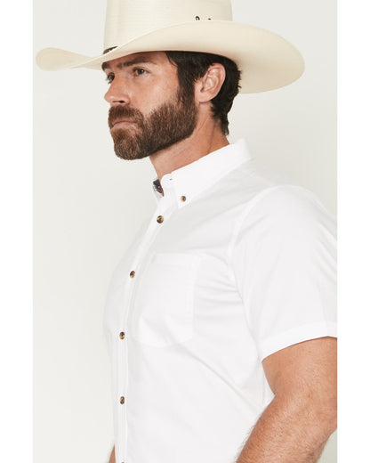 Men's Basic Solid Short Sleeve Button-Down Stretch Western White