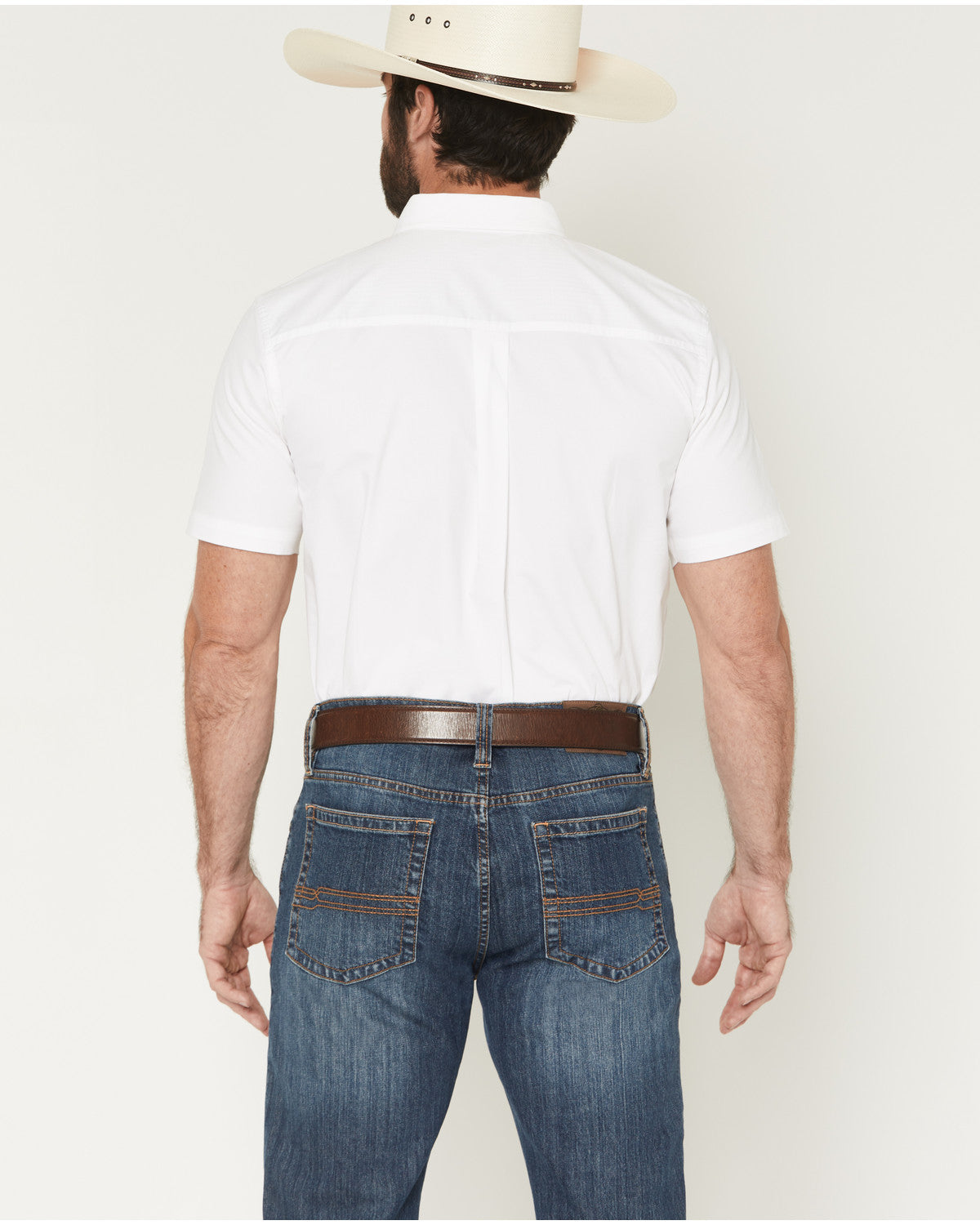 Men's Basic Solid Short Sleeve Button-Down Stretch Western White