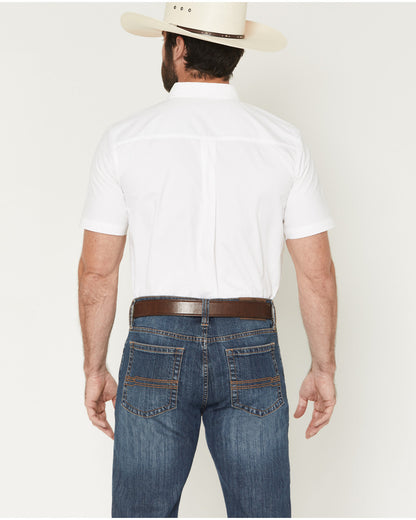 Men's Basic Solid Short Sleeve Button-Down Stretch Western White