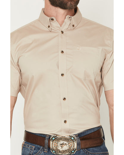 Men's Basic Solid Short Sleeve Button-Down Stretch Western Tan