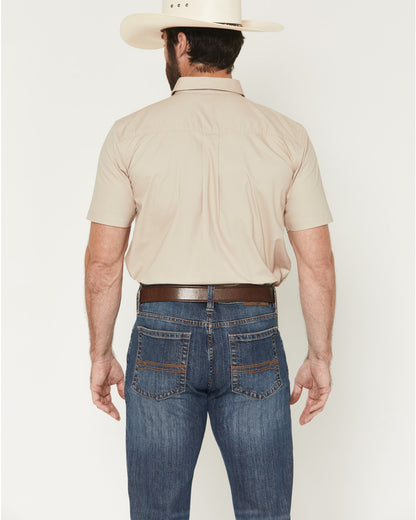 Men's Basic Solid Short Sleeve Button-Down Stretch Western Tan