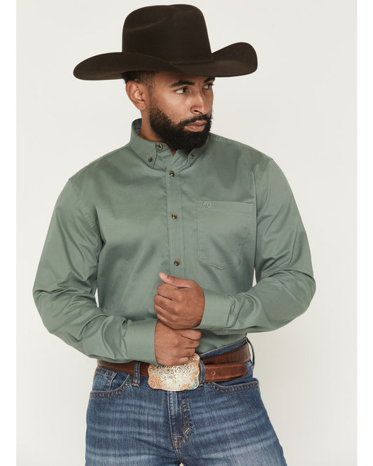 Men's Basic Solid Long Sleeve Button-Down Stretch Western S Sage