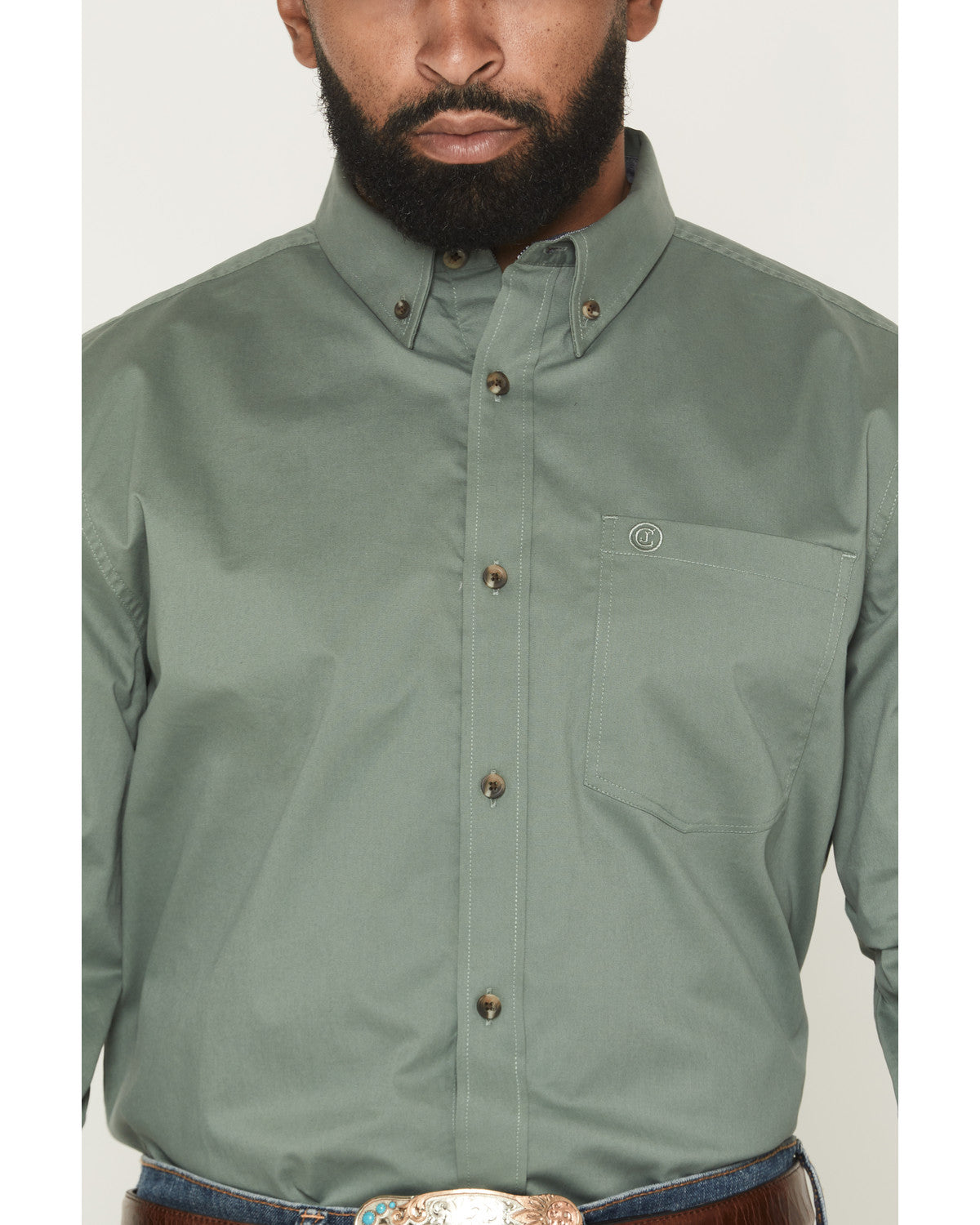Men's Basic Solid Long Sleeve Button-Down Stretch Western S Sage