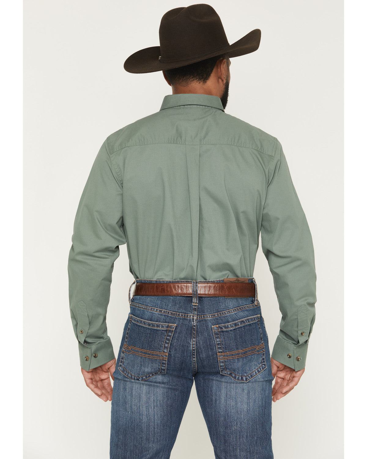 Men's Basic Solid Long Sleeve Button-Down Stretch Western S Sage