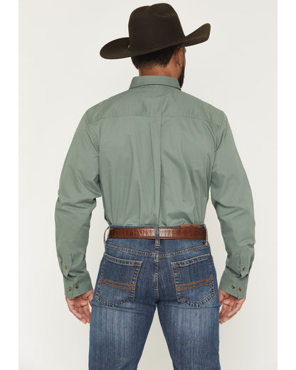 Men's Basic Solid Long Sleeve Button-Down Stretch Western S Sage