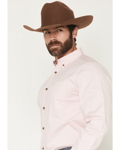 Men's Basic Solid Long Sleeve Button-Down Stretch Western S Pink