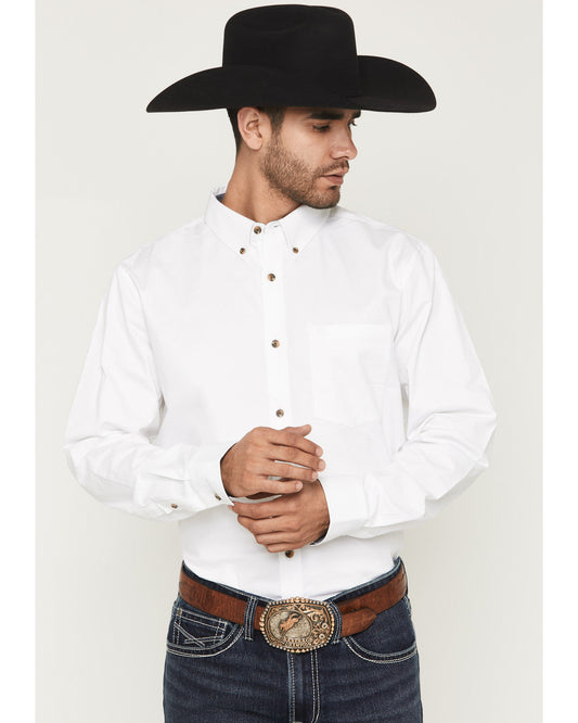 Men's Basic Solid Long Sleeve Button-Down Stretch Western S White