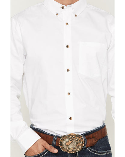 Men's Basic Solid Long Sleeve Button-Down Stretch Western S White