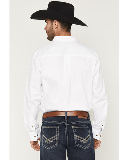Men's Basic Solid Long Sleeve Button-Down Stretch Western S White