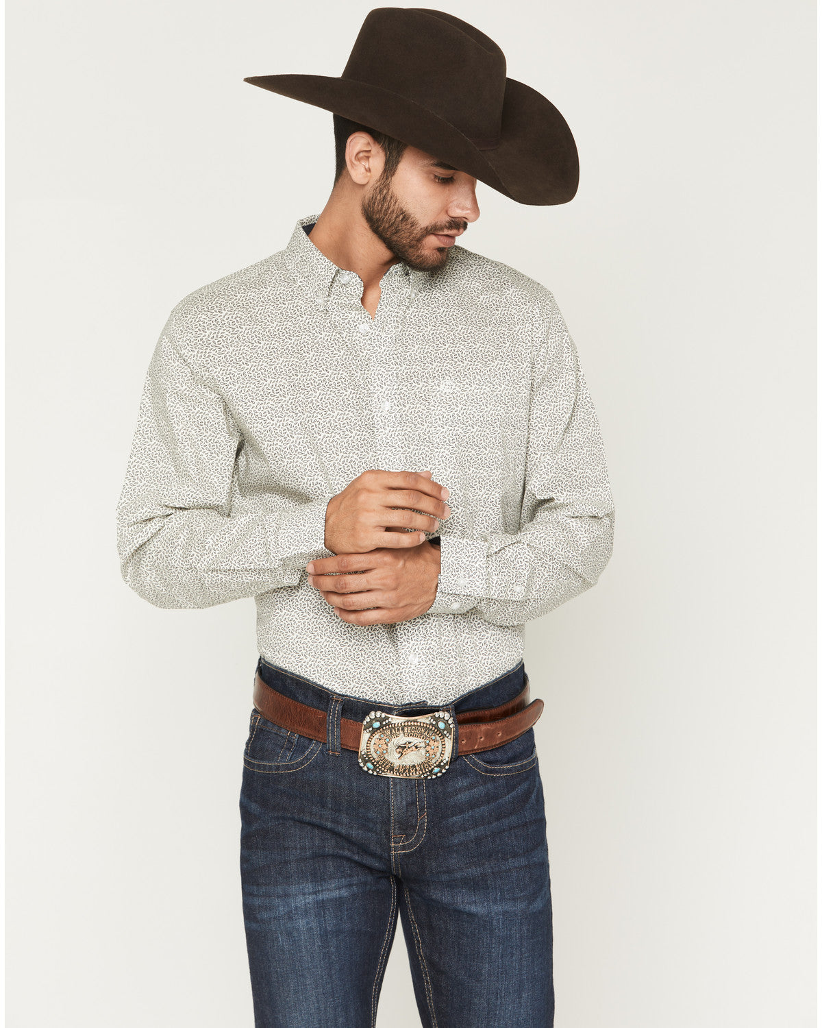 Men's Rhett Micro Paisley Print Long Sleeve Button-Down Str White