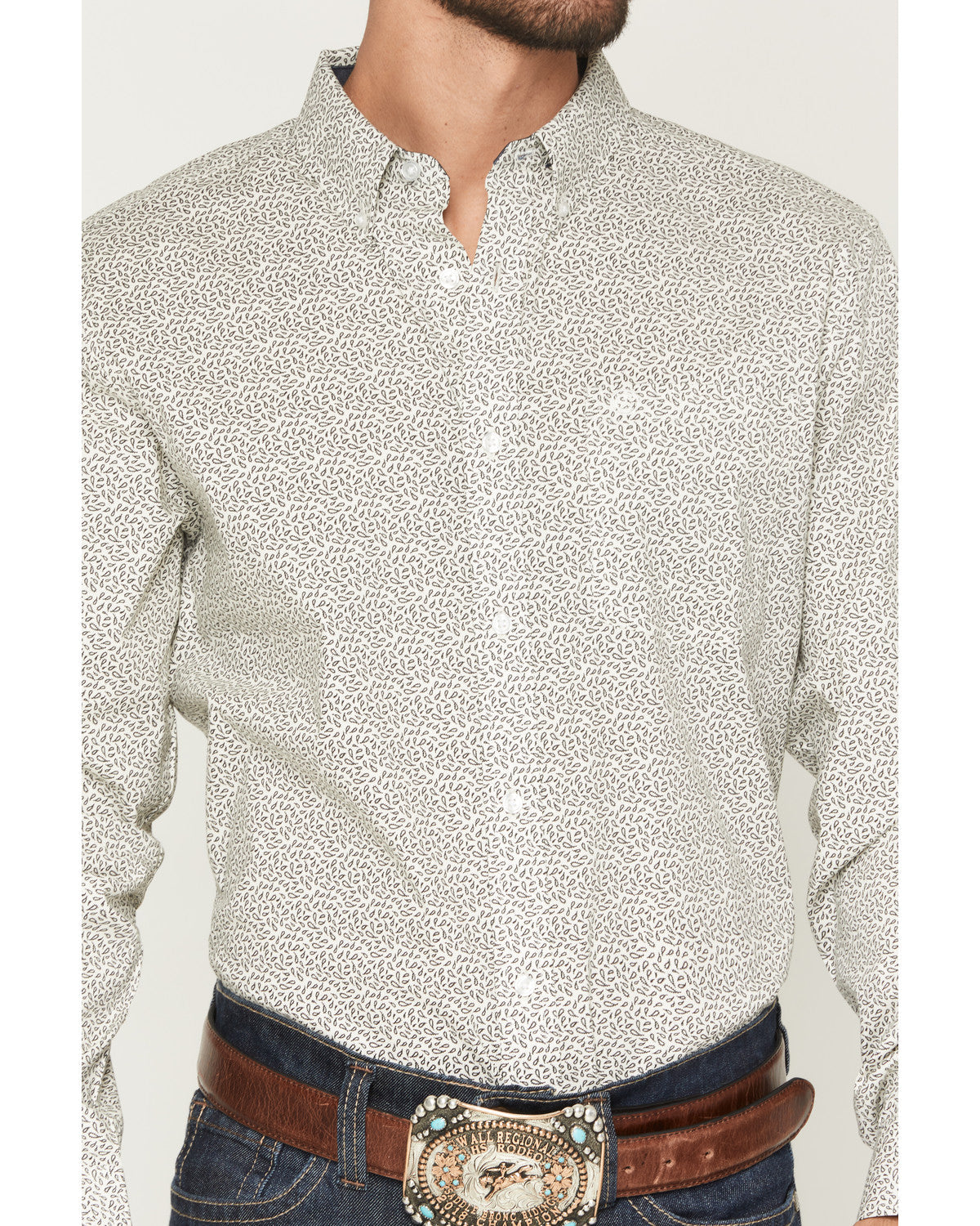 Men's Rhett Micro Paisley Print Long Sleeve Button-Down Str White