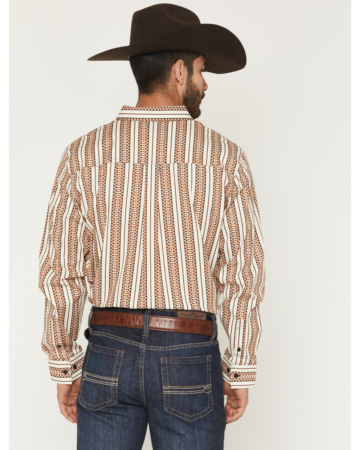 Men's Waylon Geo Stripe Print Long Sleeve Button-Down Stret Tan
