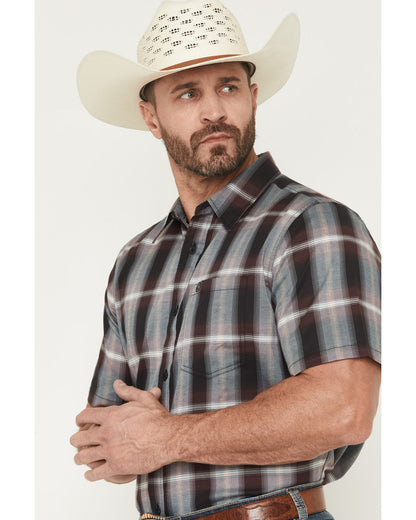 Men's Bowen Plaid Print Short Sleeve Button-Down Stretch We Purple