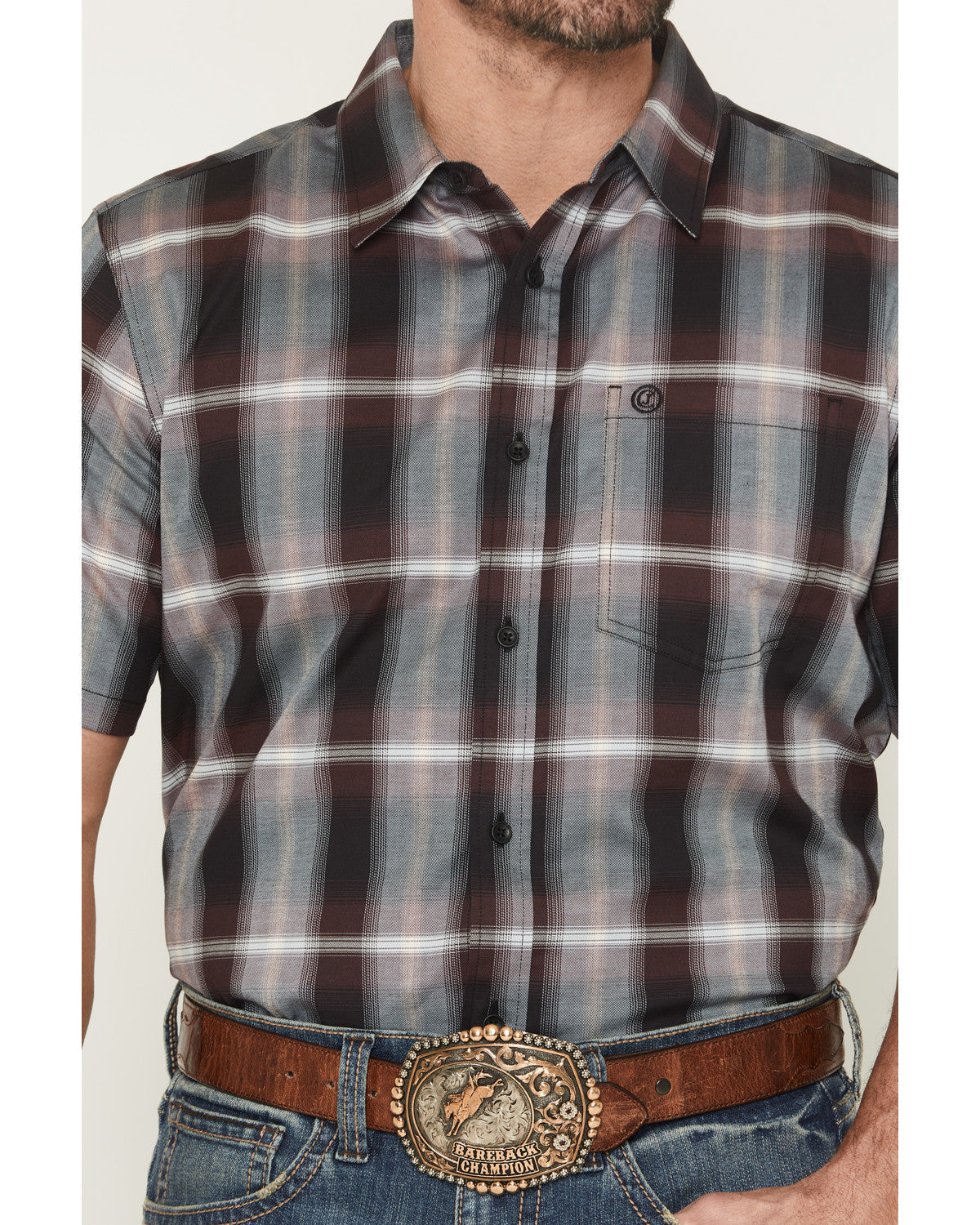 Men's Bowen Plaid Print Short Sleeve Button-Down Stretch We Purple