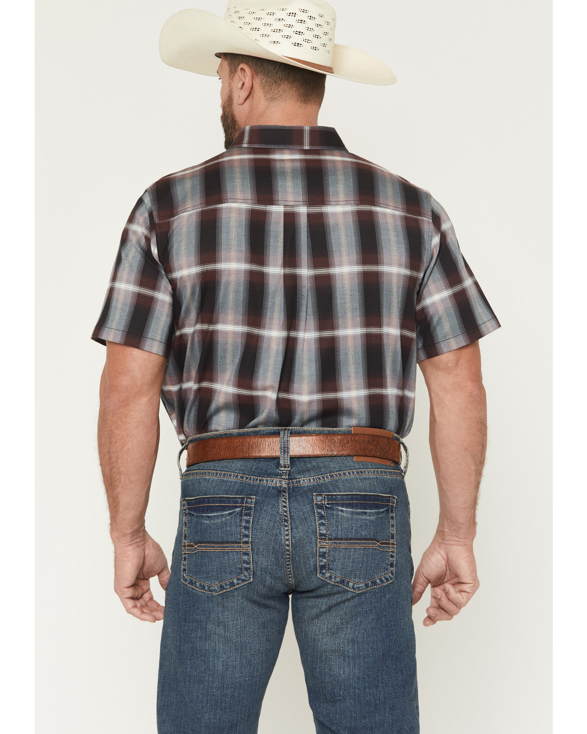 Men's Bowen Plaid Print Short Sleeve Button-Down Stretch We Purple