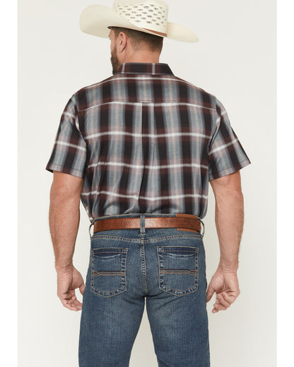 Men's Bowen Plaid Print Short Sleeve Button-Down Stretch We Purple