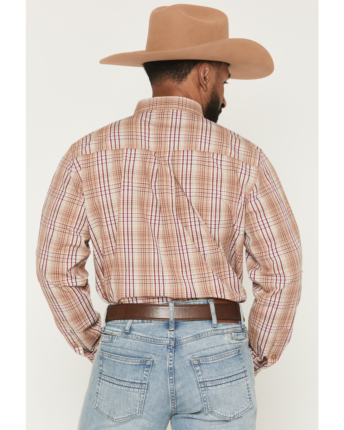 Men's Bodie Plaid Print Long Sleeve Button-Down Stretch Wes Tan