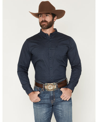 Men's Tripp Micro Geo Print Long Sleeve Button-Down Stretch Navy