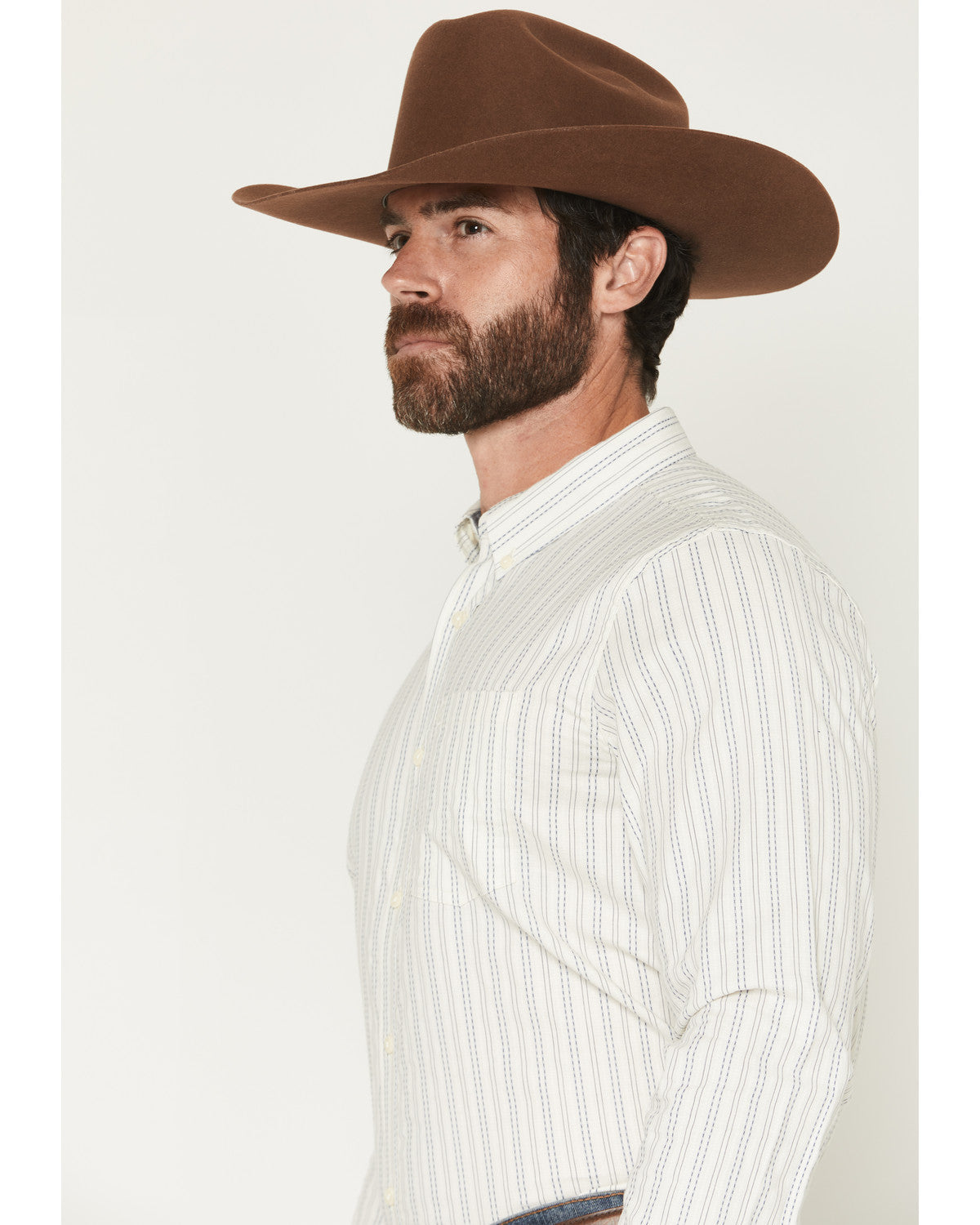Men's Cade Dobby Stripe Print Long Sleeve Button-Down Weste Off White