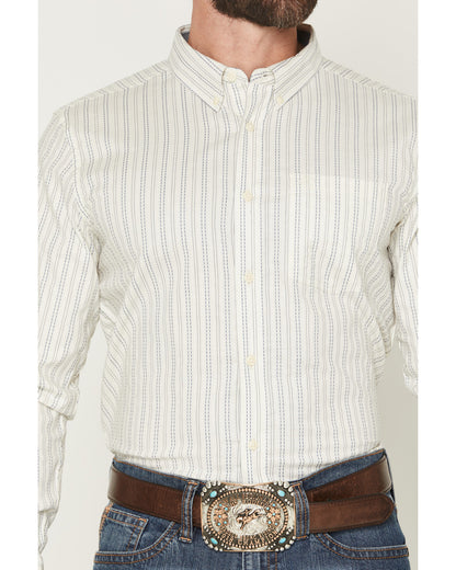 Men's Cade Dobby Stripe Print Long Sleeve Button-Down Weste Off White