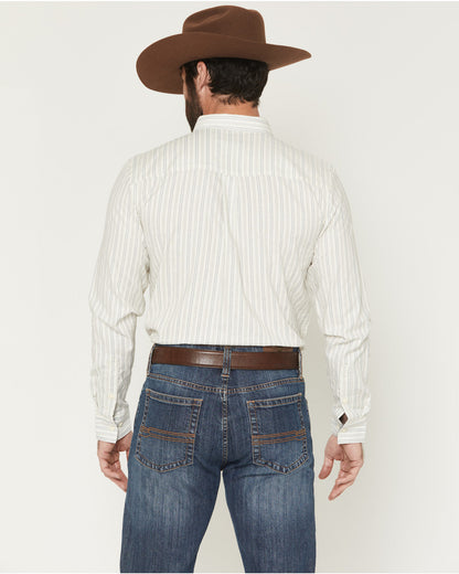 Men's Cade Dobby Stripe Print Long Sleeve Button-Down Weste Off White