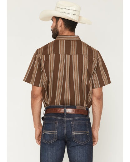 Silas Stripe Print Short Sleeve Button-Down Stretch Western Brown