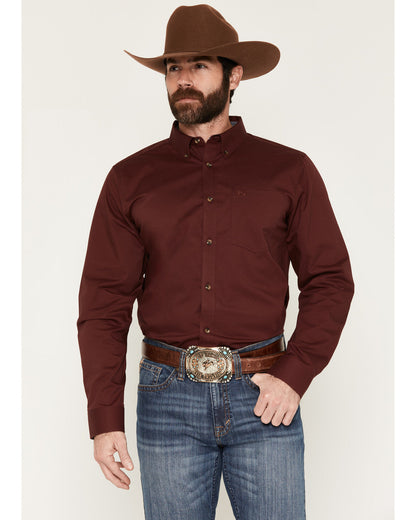 Men's Basic Solid Long Sleeve Button-Down Stretch Western S Wine