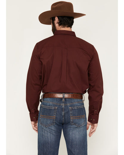 Men's Basic Solid Long Sleeve Button-Down Stretch Western S Wine