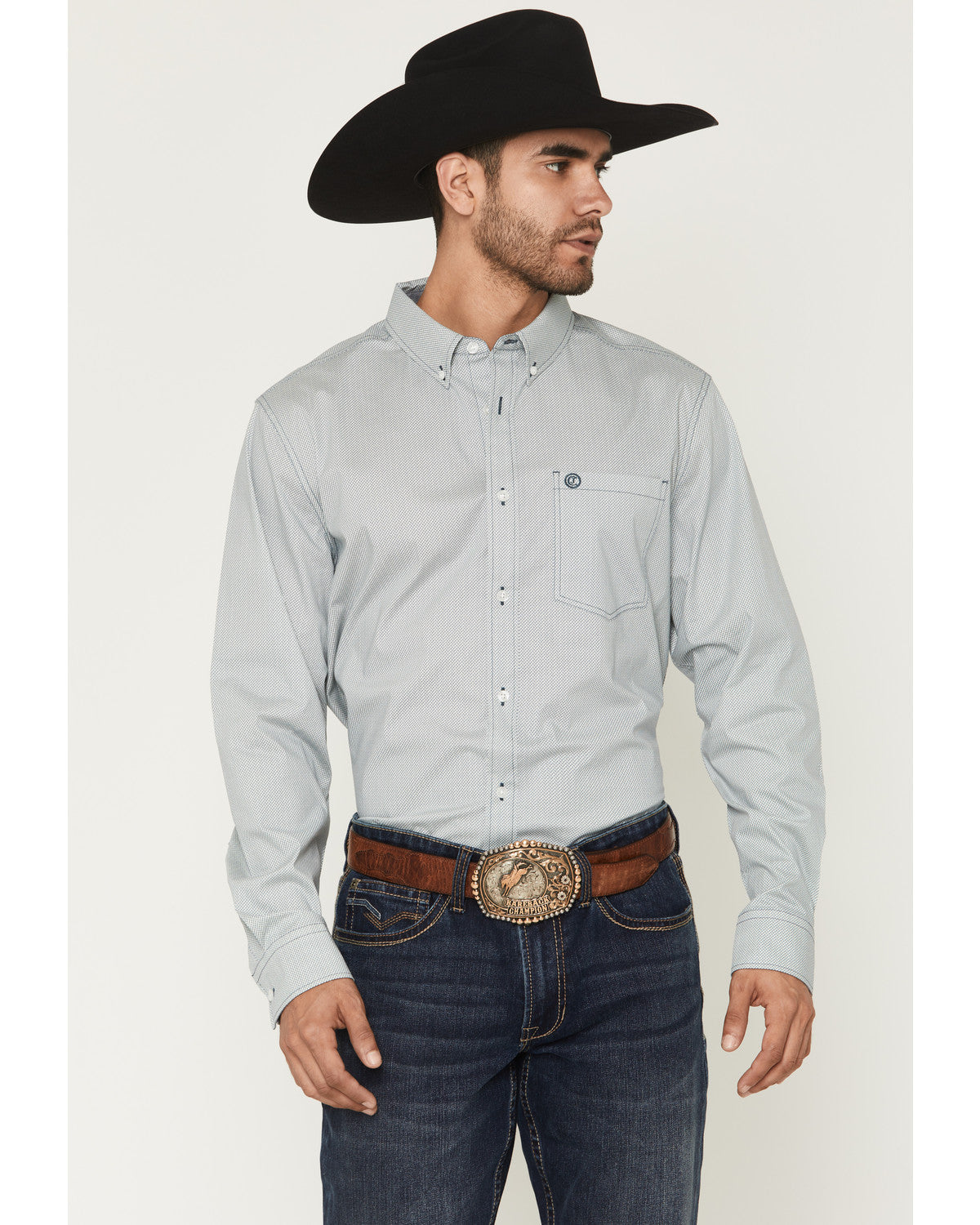 Men's Day Job Geo Print Long Sleeve Button-Down Stretch Wes Blue