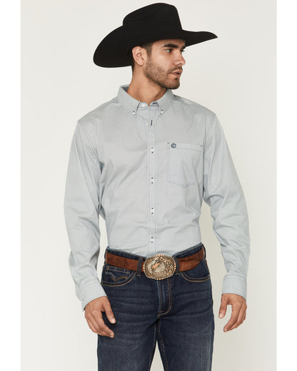 Men's Day Job Geo Print Long Sleeve Button-Down Stretch Wes Blue