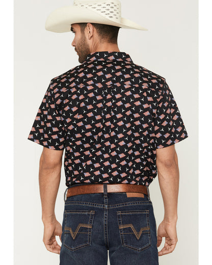 Men's Stars & Flags Short Sleeve Button-Down Stretch Wester Black