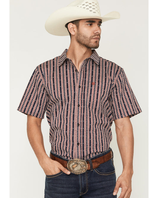 Men's Stripe Steerhead Short Sleeve Button-Down Stretch Wes Navy