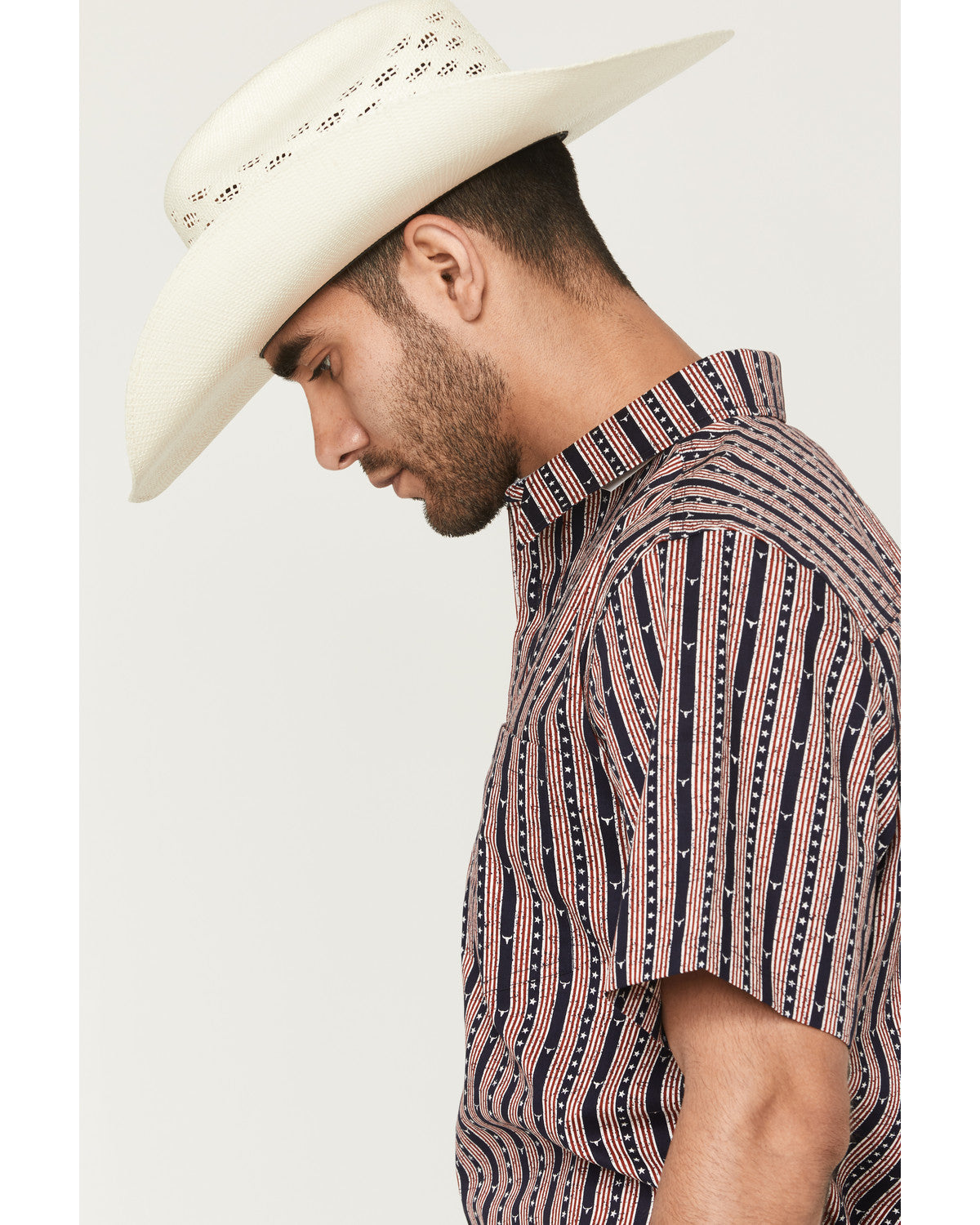 Men's Stripe Steerhead Short Sleeve Button-Down Stretch Wes Navy