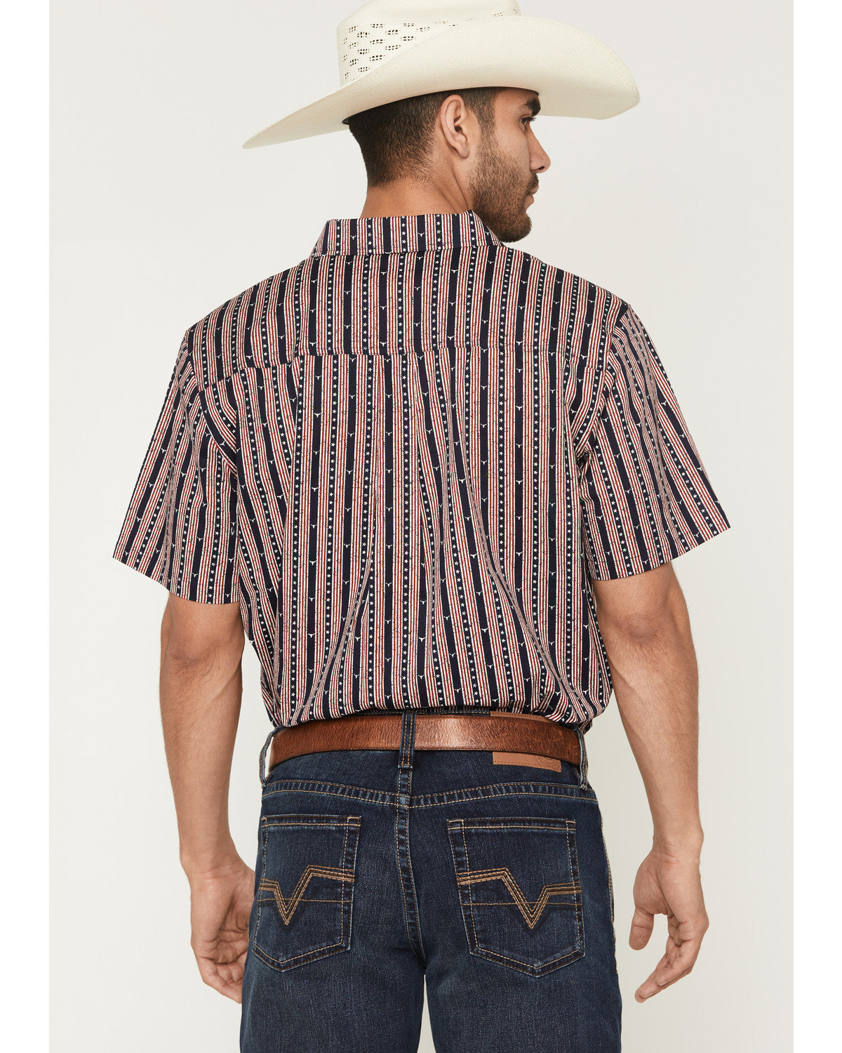 Men's Stripe Steerhead Short Sleeve Button-Down Stretch Wes Navy
