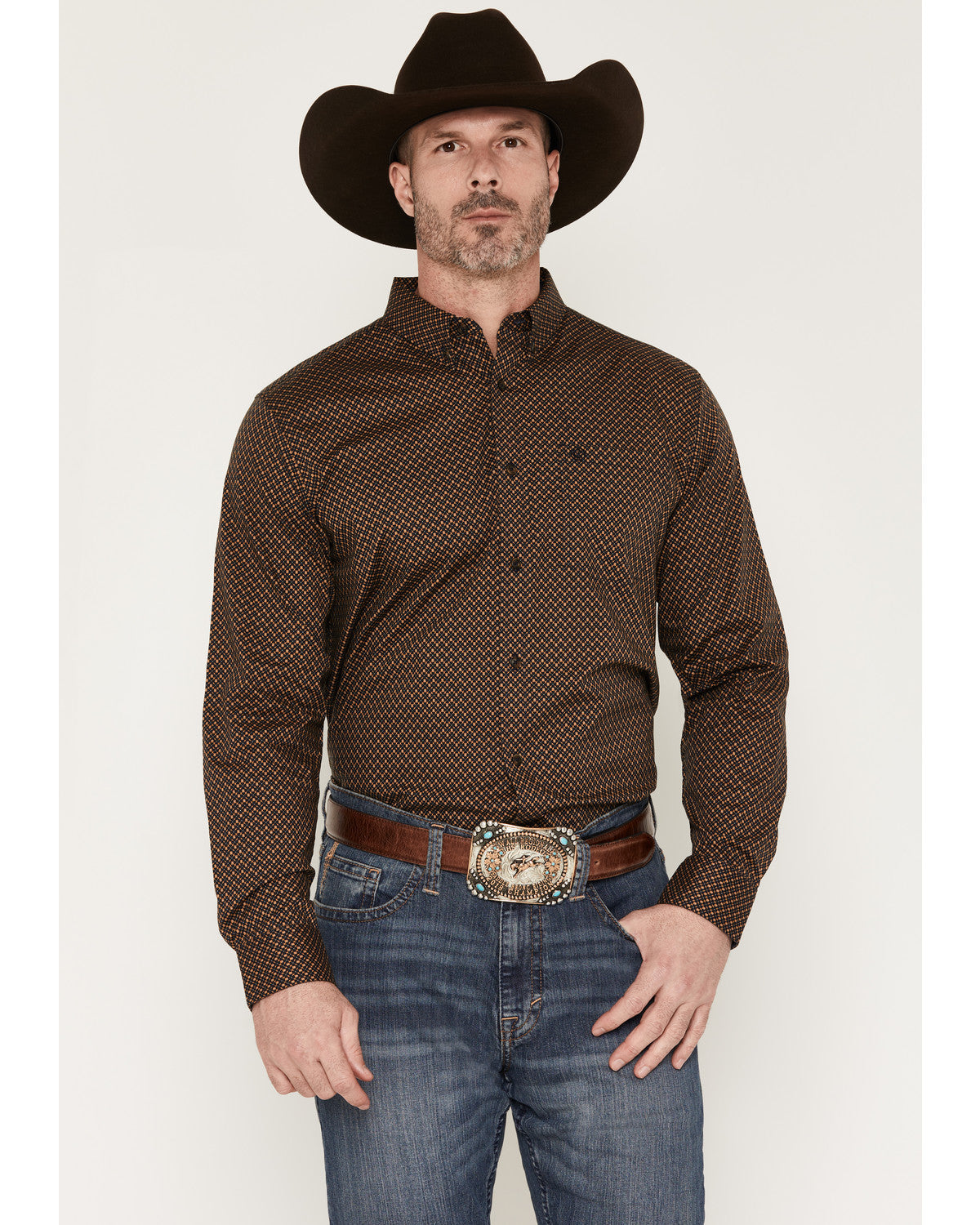 Men's Fast Forward Geo Print Long Sleeve Button-Down Stretc Navy
