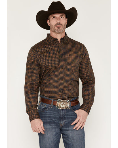 Men's Fast Forward Geo Print Long Sleeve Button-Down Stretc Navy