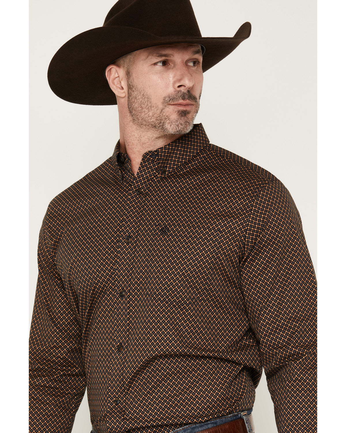 Men's Fast Forward Geo Print Long Sleeve Button-Down Stretc Navy