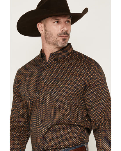 Men's Fast Forward Geo Print Long Sleeve Button-Down Stretc Navy
