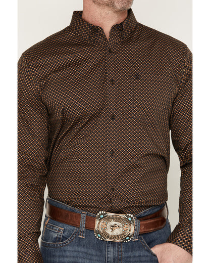 Men's Fast Forward Geo Print Long Sleeve Button-Down Stretc Navy