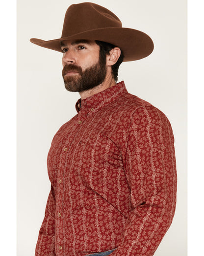 Men's Ol Hickory Floral Stripe Print Long Sleeve Button-Dow Red