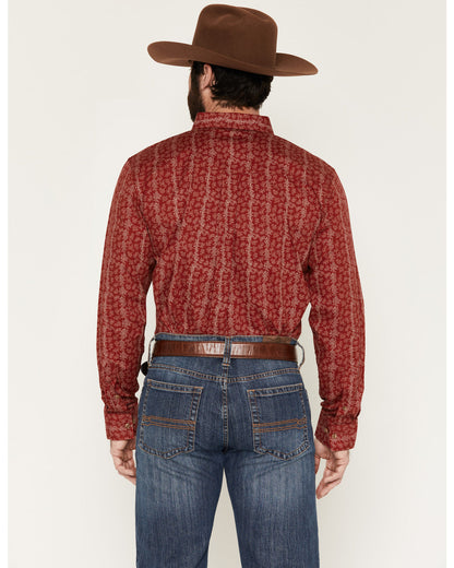 Men's Ol Hickory Floral Stripe Print Long Sleeve Button-Dow Red