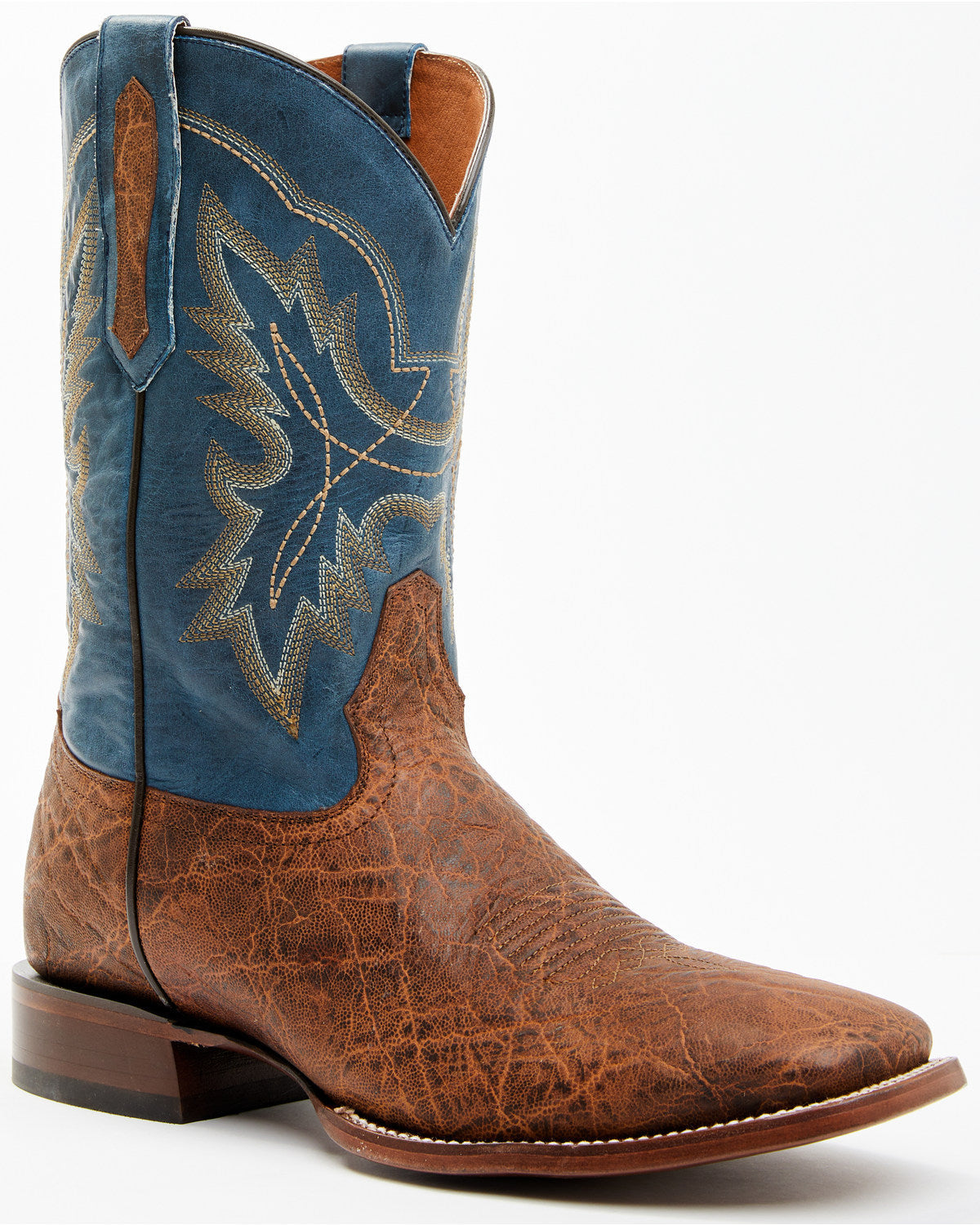 Men's Elephant Print Western Boots - Broad Square Toe Brown