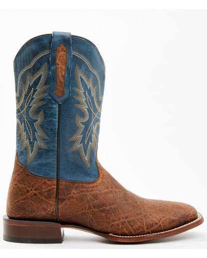 Men's Elephant Print Western Boots - Broad Square Toe Brown