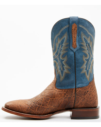 Men's Elephant Print Western Boots - Broad Square Toe Brown