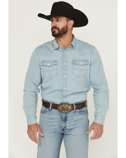 Men's Frosty Light Wash Long Sleeve Snap Denim Western Shir Light Wash